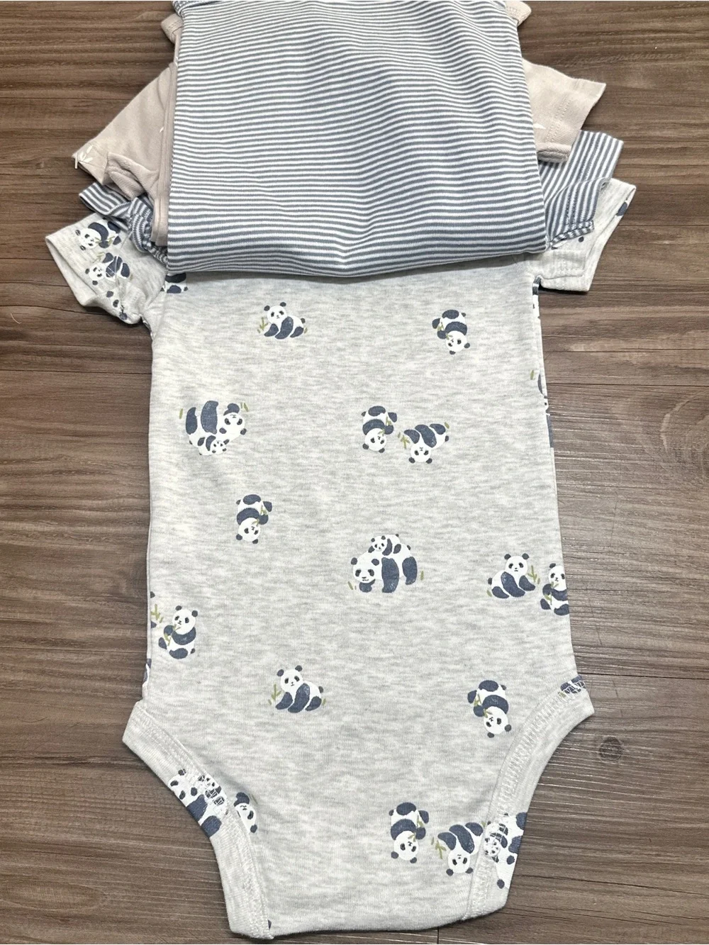 Carter's Light Gray Panda Short-Sleeve One-Piece Bodysuits 3 Pack 9M